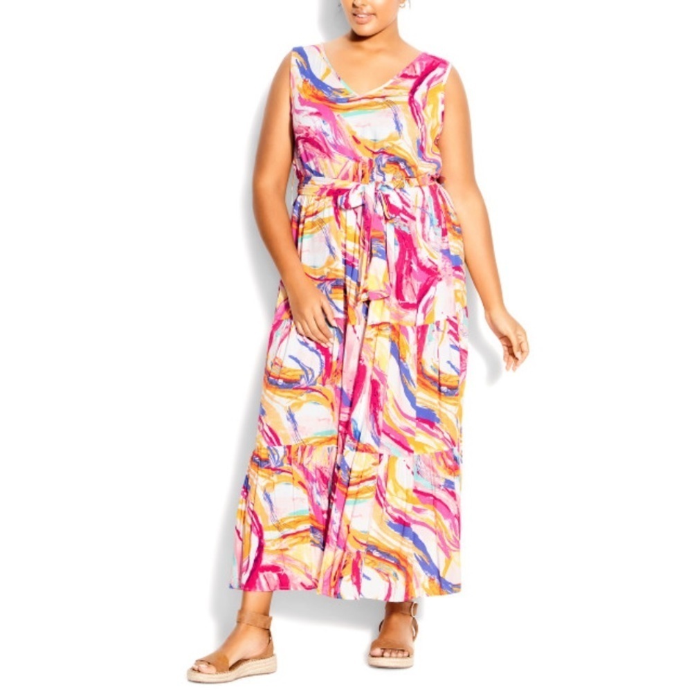 Loralette Seashore Size 16W Relativity Multicolor Sleeveless V-Neck Maxi Dress - Picture 3 of 8